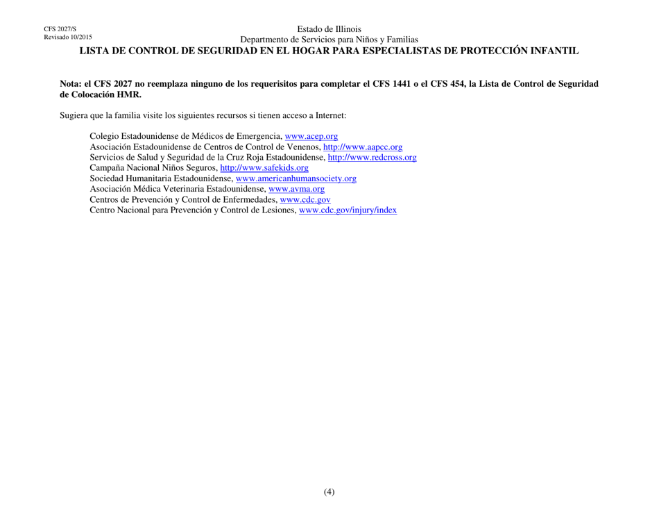 Formulario CFS2027 / S Lista De Control De Seguridad En El Hogar Para Especialistas De Proteccion Infantil - Illinois (Spanish), Page 4