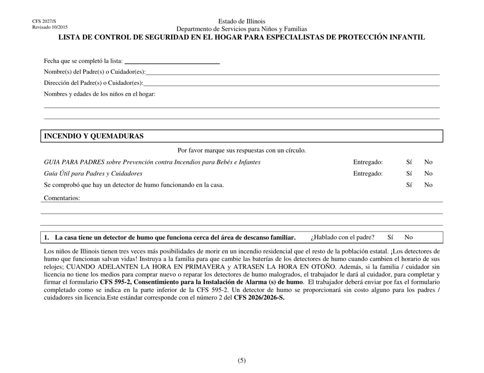 Formulario CFS2027 / S Lista De Control De Seguridad En El Hogar Para Especialistas De Proteccion Infantil - Illinois (Spanish), Page 5