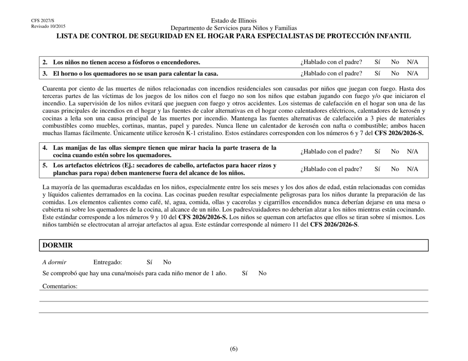 Formulario CFS2027 / S Lista De Control De Seguridad En El Hogar Para Especialistas De Proteccion Infantil - Illinois (Spanish), Page 6