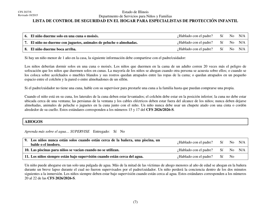 Formulario CFS2027 / S Lista De Control De Seguridad En El Hogar Para Especialistas De Proteccion Infantil - Illinois (Spanish), Page 7