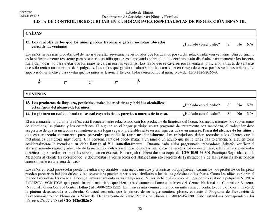 Formulario CFS2027 / S Lista De Control De Seguridad En El Hogar Para Especialistas De Proteccion Infantil - Illinois (Spanish), Page 8