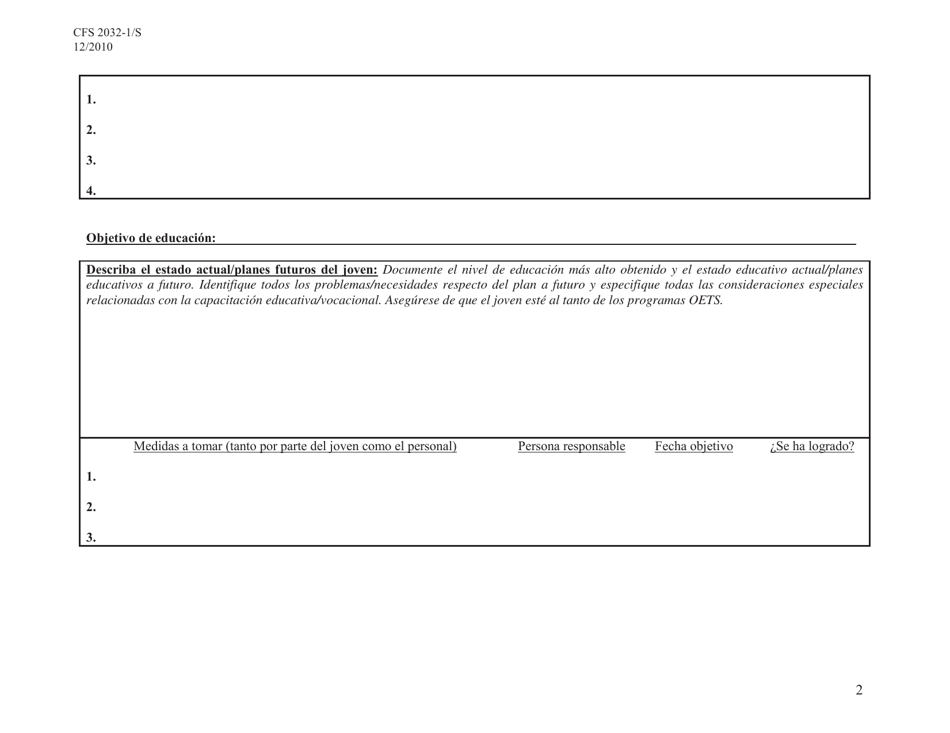 Formulario CFS2032-1 / S Plan De Transicion Orientado a Los Jovenes - Illinois (Spanish), Page 2