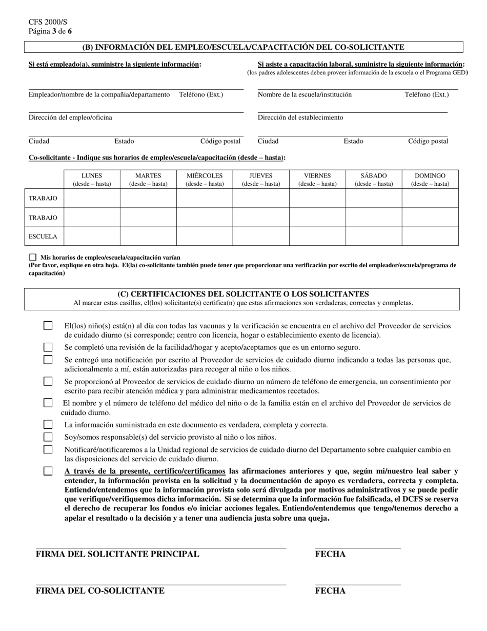 Formulario CFS2000 / S Eligibilidad Y Solicitud Para Servicios De Cuidado Diurno - Illinois (Spanish), Page 3