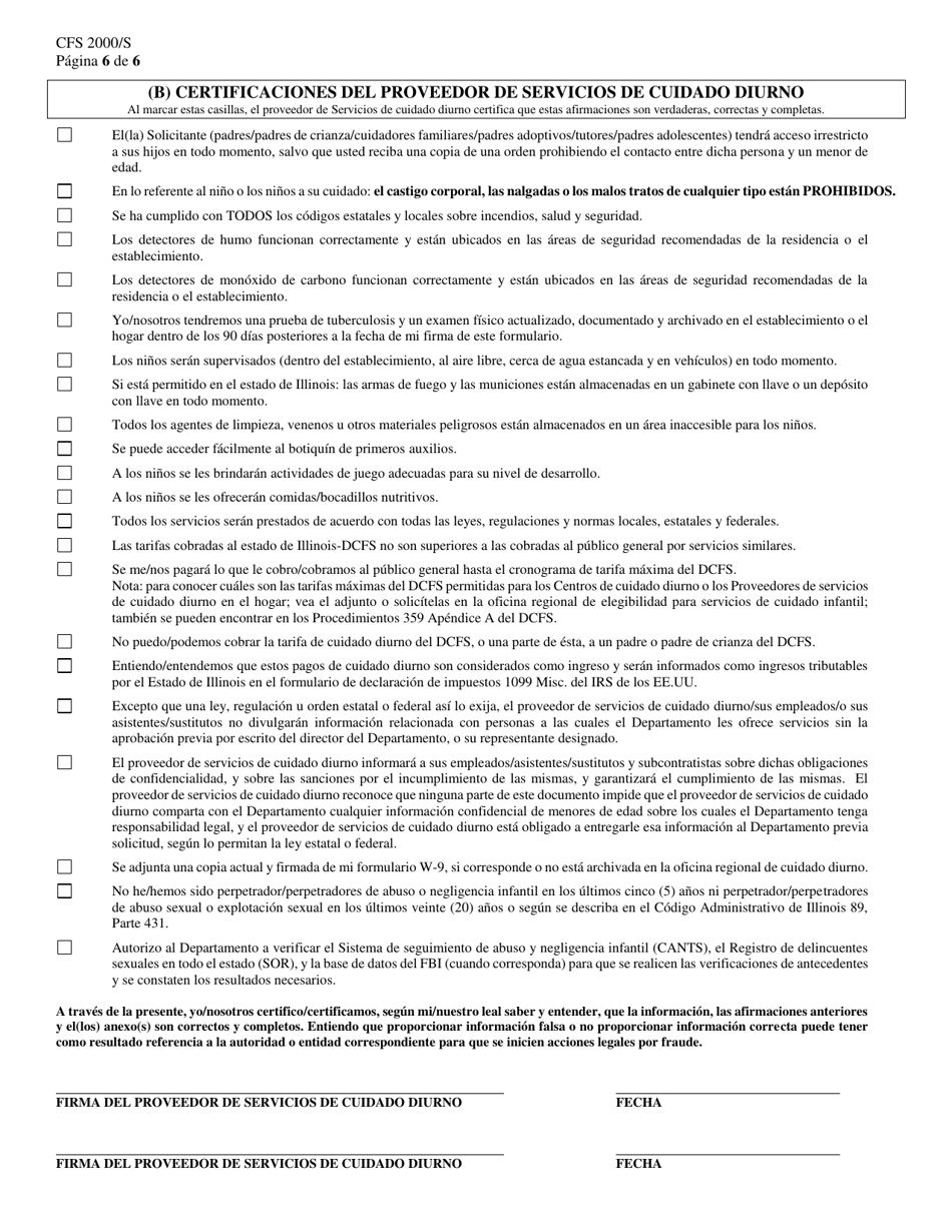 Formulario CFS2000 / S Eligibilidad Y Solicitud Para Servicios De Cuidado Diurno - Illinois (Spanish), Page 6