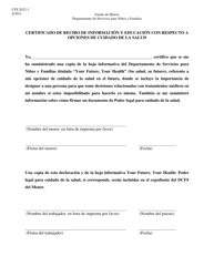 Document preview: Formulario CFS2032-3/S Certificado De Recibo De Informacion Y Educacion Con Respecto a Opciones De Cuidado De La Salud - Illinois (Spanish)