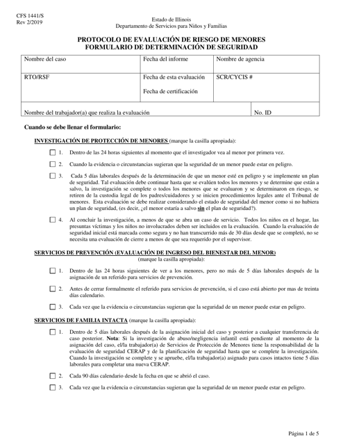 Formulario CFS1441/S Protocolo De Evaluacion De Riesgo De Menores Formulario De Determinacion De Seguridad - Illinois (Spanish)