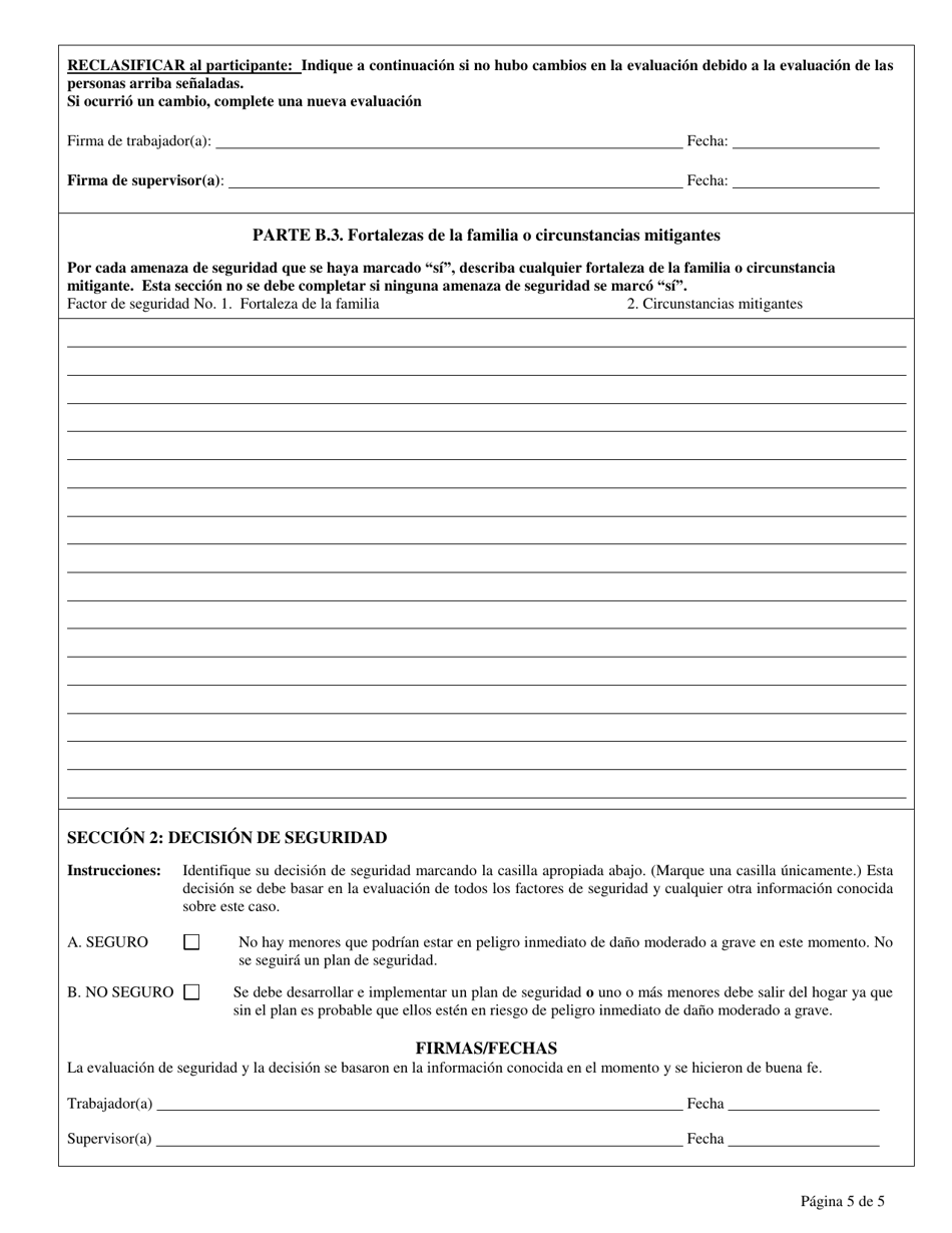 Formulario CFS1441 / S Protocolo De Evaluacion De Riesgo De Menores Formulario De Determinacion De Seguridad - Illinois (Spanish), Page 5