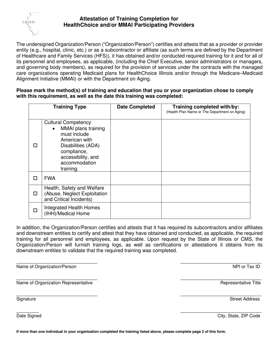 Attestation of Training Completion for Healthchoice and / or Mmai Participating Providers - Illinois, Page 1