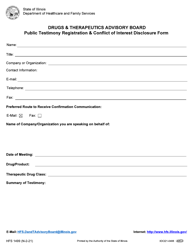 Form HFS1499 &quot;Public Testimony Registration &amp; Conflict of Interest Disclosure Form&quot; - Illinois