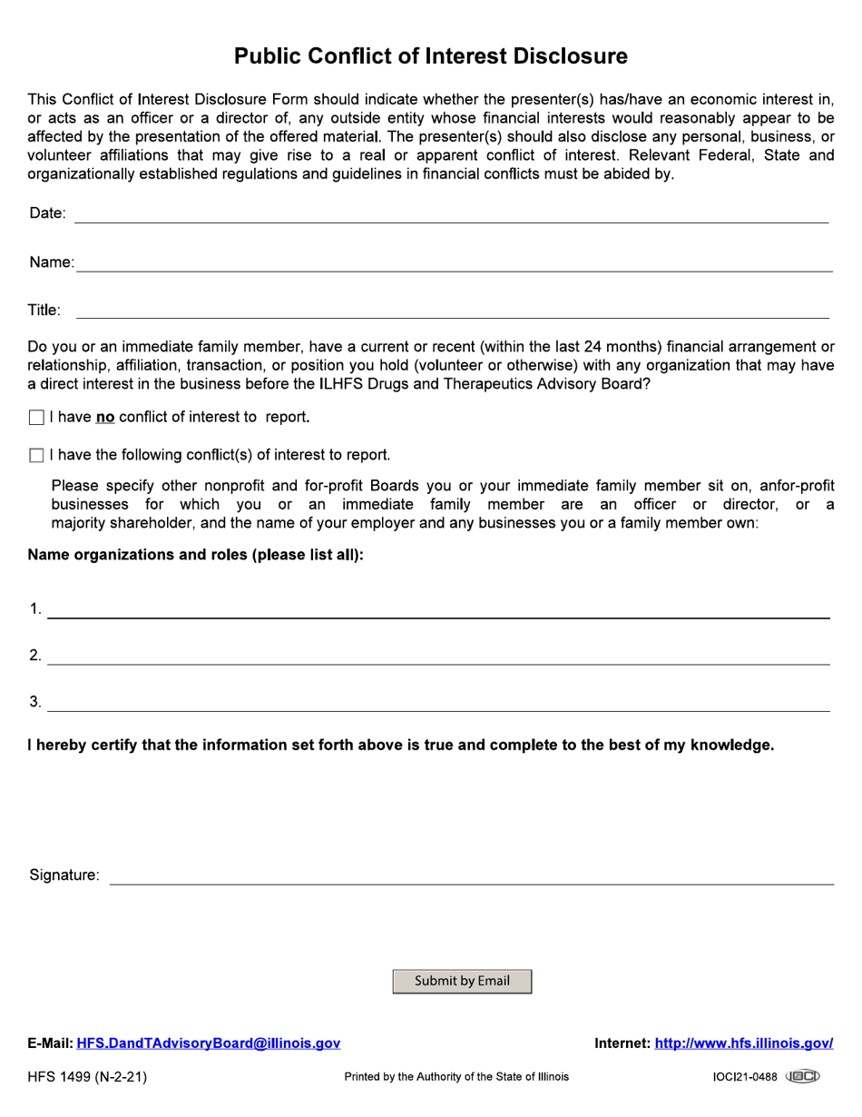 Form HFS1499 Public Testimony Registration  Conflict of Interest Disclosure Form - Illinois, Page 2