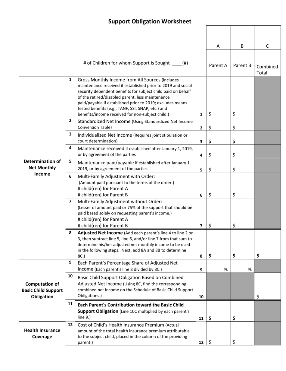 Support Obligation Worksheet - Illinois, Page 1