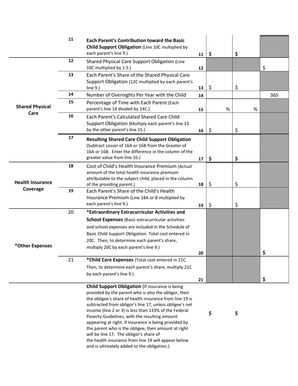 Illinois Shared Physical Care Support Obligation Worksheet - Fill Out ...