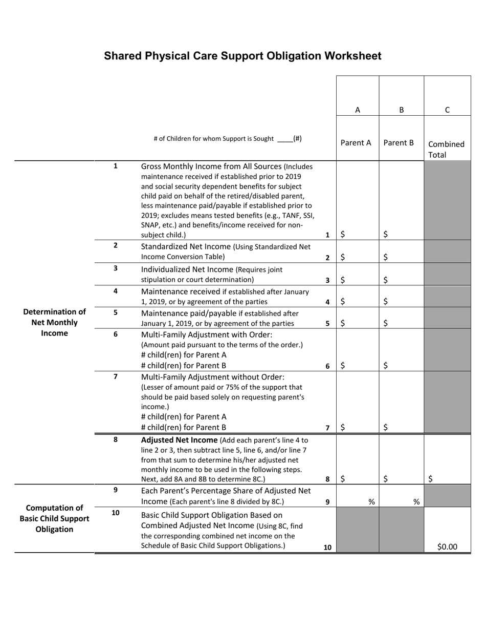 Illinois Shared Physical Care Support Obligation Worksheet - Fill Out ...