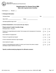 Form HFS1305 Questionnaire for Human Donor Milk (New Order Required Every 6 Months) - Illinois