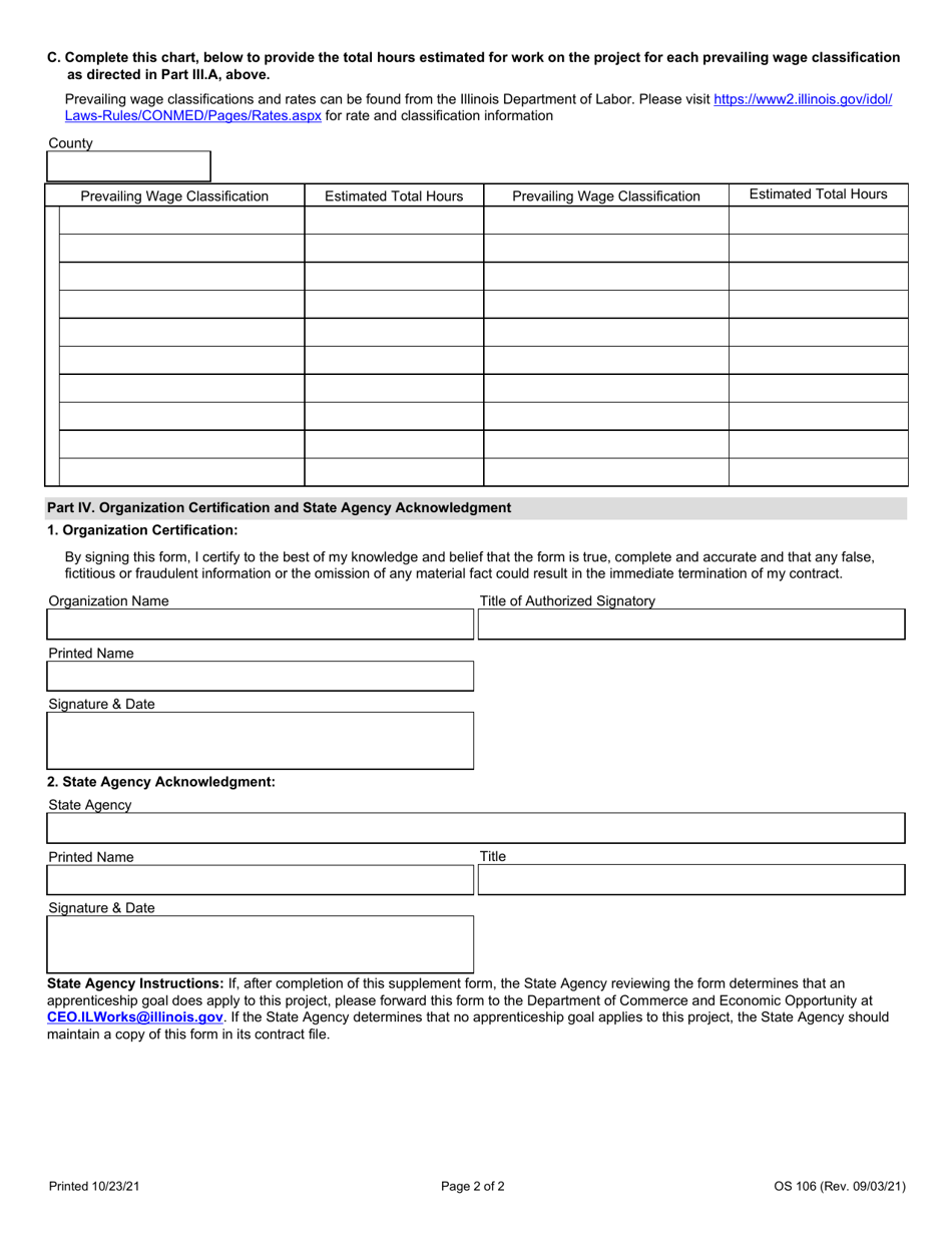 Form OS-106 Apprenticeship Initiative Budget Supplement - Illinois Works Jobs Program Act - Illinois, Page 2