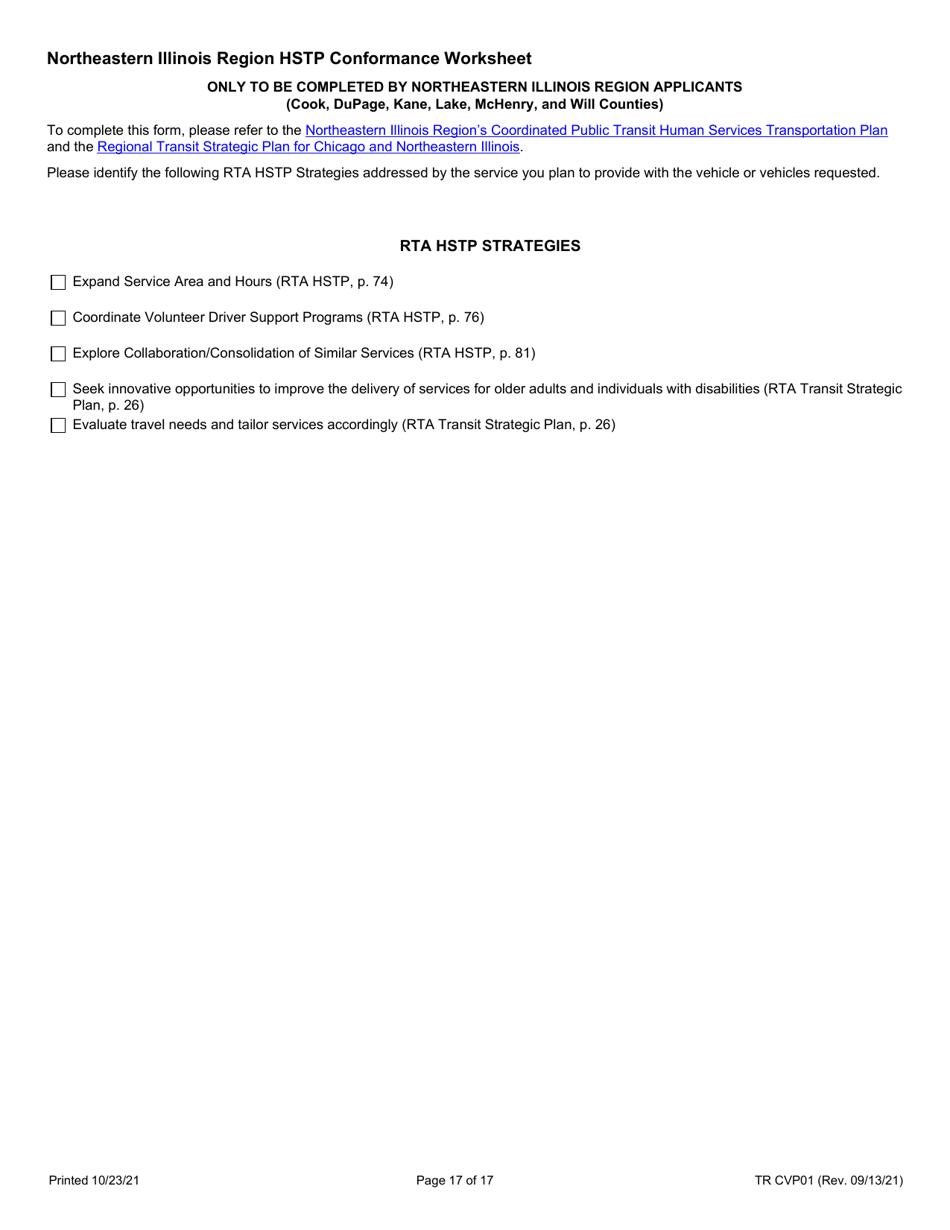 Form TR CVP01 Rolling Stock Capital Assistance Application - Illinois, Page 17