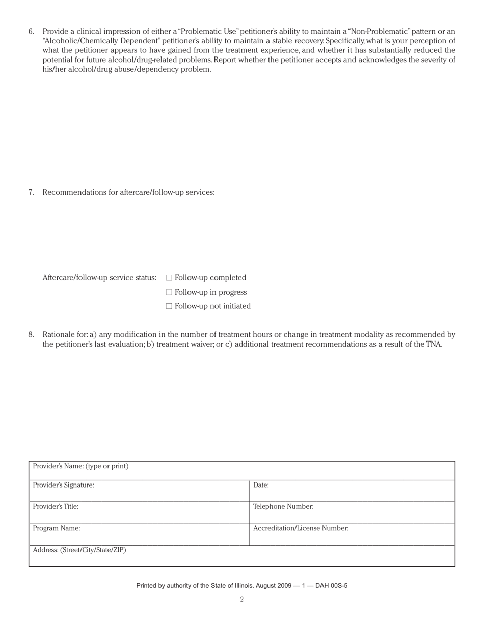 Form DAH OOS5 Out-of-State Petitioner Treatment Verification - Illinois, Page 2