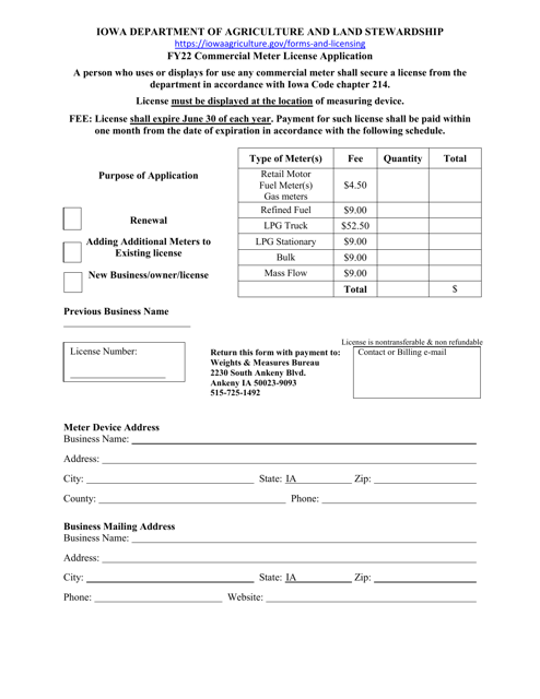 Commercial Meter License Application - Iowa Download Pdf