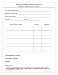 DOT Form 1008 &quot;Monthly Dbe Payment Affidavit&quot; - Kansas
