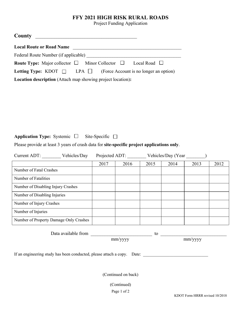 Project Funding Application - High Risk Rural Roads - Kansas, Page 1