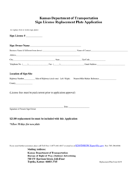 &quot;Sign License Replacement Plate Application&quot; - Kansas