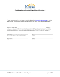 &quot;Certification of Joint Plan Classification I&quot; - Kansas