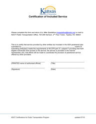 Document preview: Certification of Included Service - Kansas