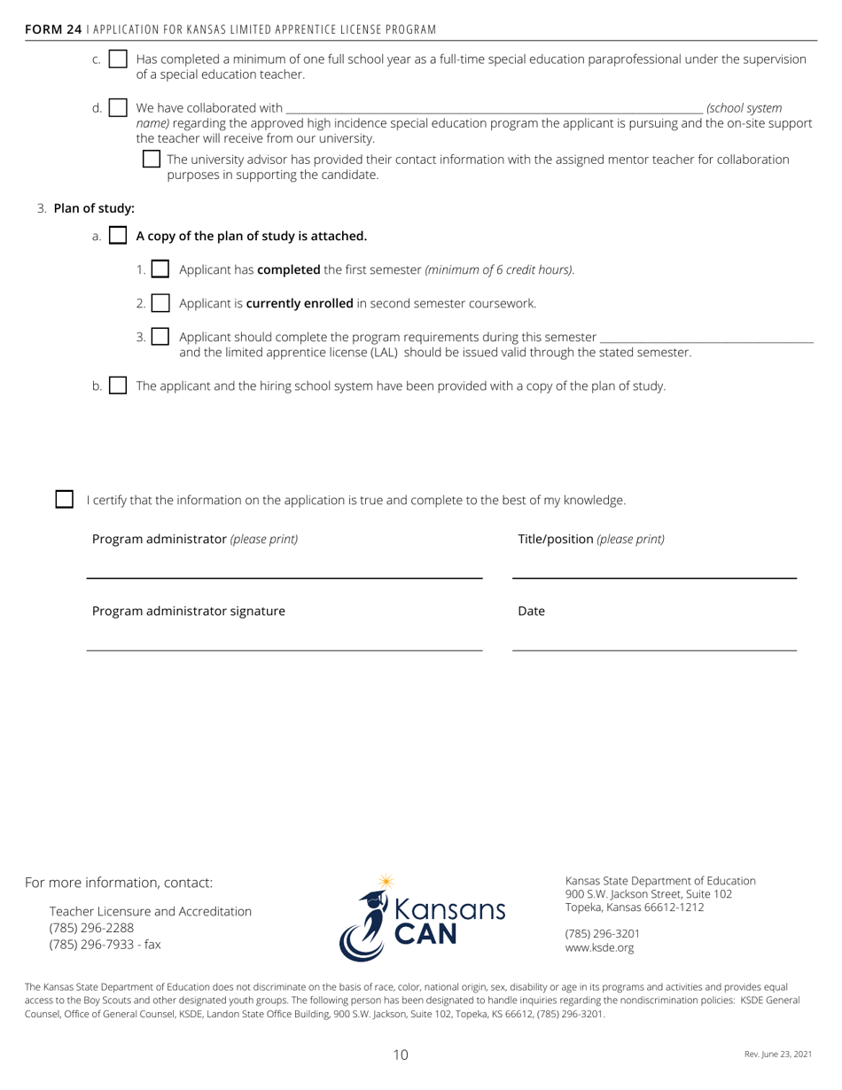 Form 24 Download Printable PDF or Fill Online Application for Kansas