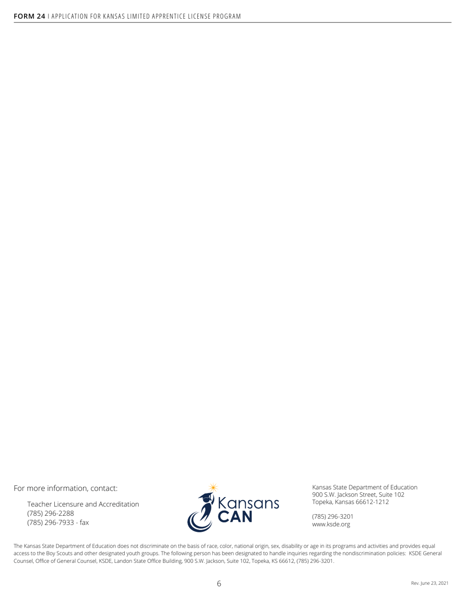 Form 24 Application for Kansas Limited Apprentice License - Kansas, Page 6