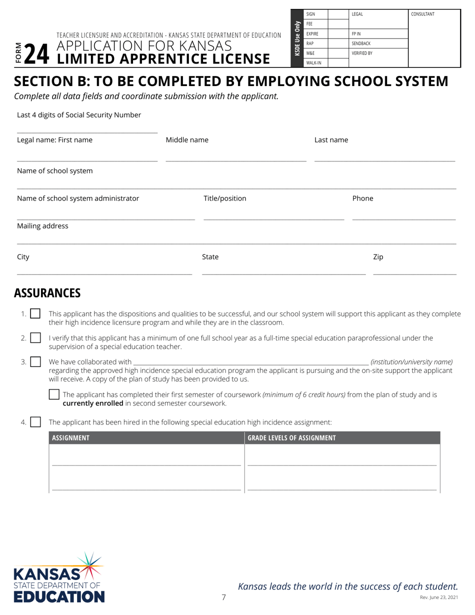 Form 24 Application for Kansas Limited Apprentice License - Kansas, Page 7