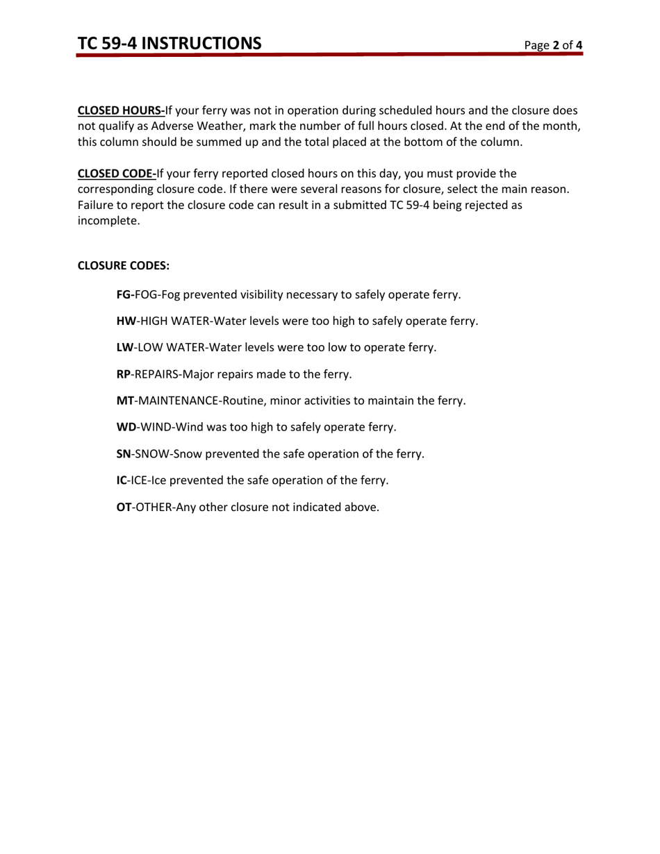 Instructions for Form TC59-4 Ferry Traffic Count - Kentucky, Page 2