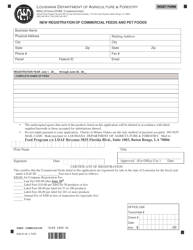 Form AHS-27-05 New Registration of Commercial Feeds and Pet Foods - Louisiana