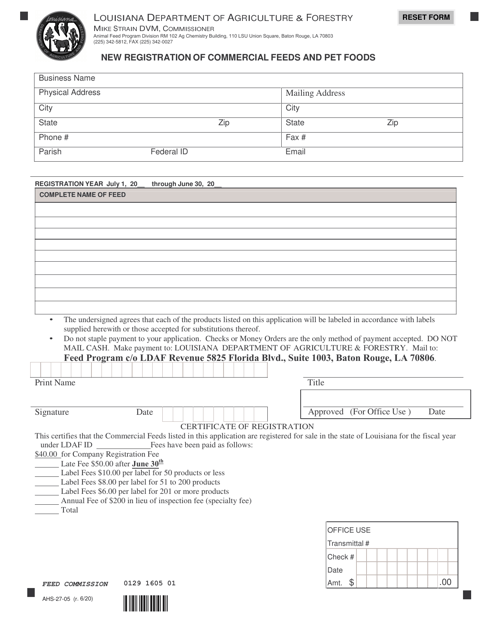 Form AHS-27-05  Printable Pdf