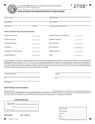 Form AES-27-08 &quot;Application for Registration of Fertilizers&quot; - Louisiana