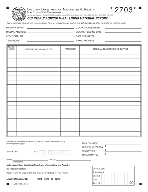 Form AES-27-03  Printable Pdf