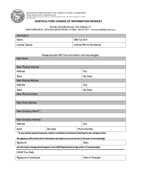 Horticulture Change of Information Request - Louisiana