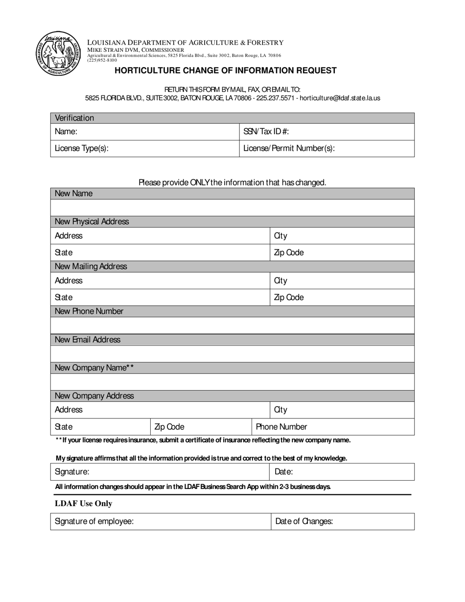 Horticulture Change of Information Request - Louisiana, Page 1