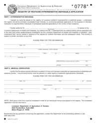 Form AES-07-78 &quot;Registry of Pesticide Hypersensitive Individuals Application&quot; - Louisiana