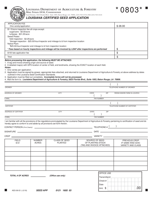 Form AES-08-03  Printable Pdf