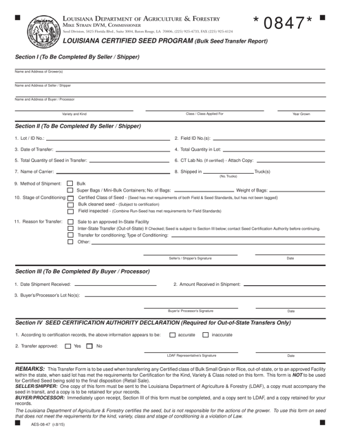 Form AES-08-47  Printable Pdf