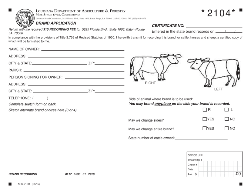Form AHS-21-04  Printable Pdf