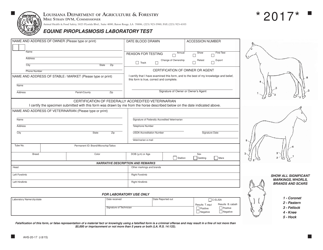 Document preview: Form AHS-20-17 Equine Piroplasmosis Laboratory Test - Louisiana