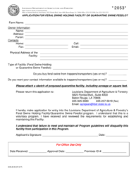 Form AHS-20-53 &quot;Application for Feral Swine Holding Facility or Quarantine Swine Feedlot&quot; - Louisiana