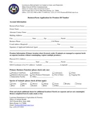 Document preview: Business/Farm Application for Premises Id Number - Louisiana
