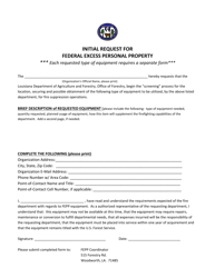 Document preview: Initial Request for Federal Excess Personal Property - Louisiana