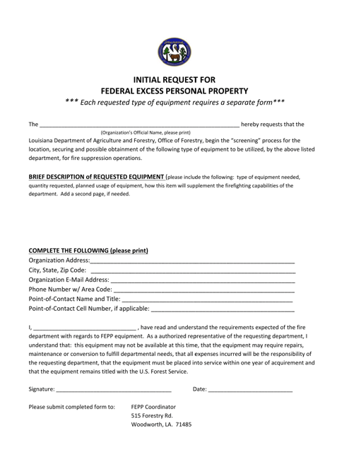 Initial Request for Federal Excess Personal Property - Louisiana Download Pdf