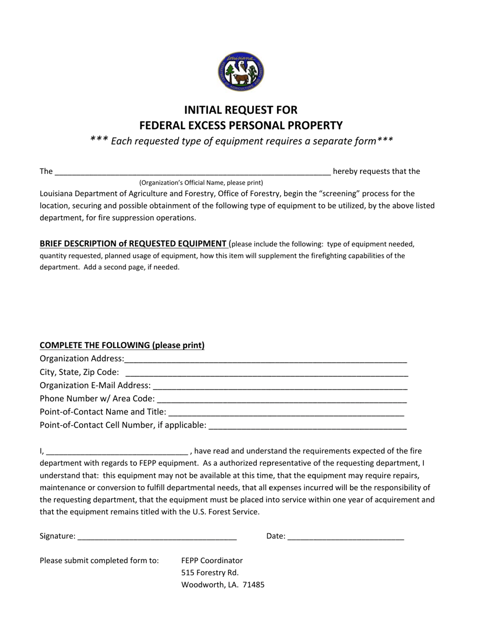 Initial Request for Federal Excess Personal Property - Louisiana, Page 1