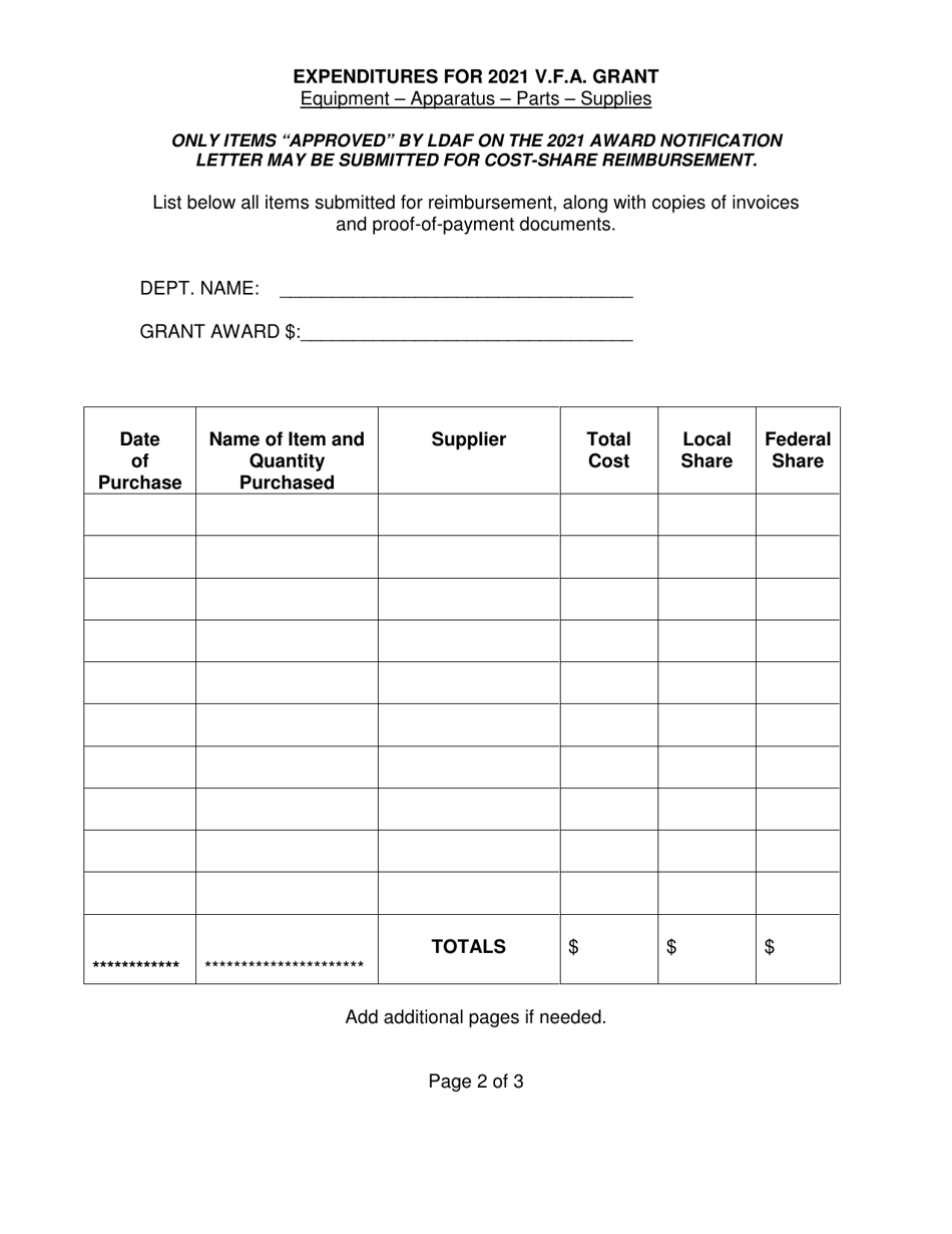 Volunteer Fire Assistance (Vfa) Financial Disbursement Report - Louisiana, Page 2