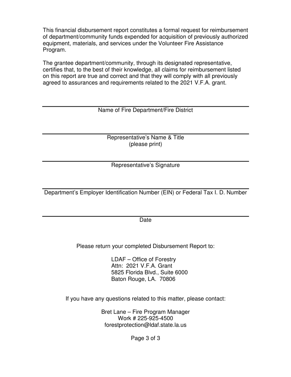 Volunteer Fire Assistance (Vfa) Financial Disbursement Report - Louisiana, Page 3