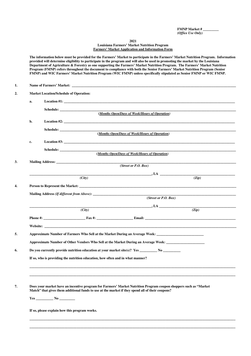 2021 Louisiana Farmers' Market Application and Information Form ...